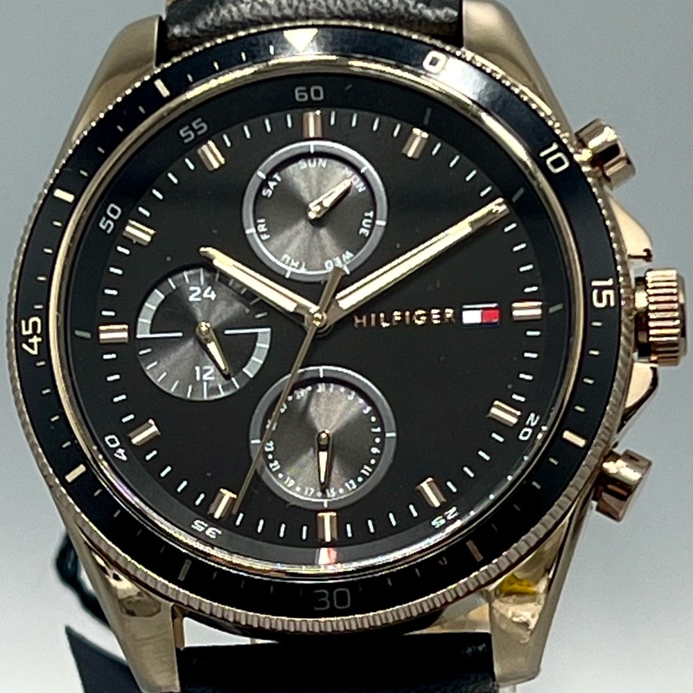 NEW Tommy Hilfiger Parker Men's Black Leather Strap Black Dial 1791836 Watch - Picture 3 of 11